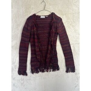 Too Hot Open Front Cardigan Womens Burgundy Fringe Vintage Y2K Boho
